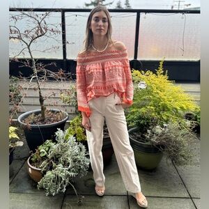 Hanii Y Orange Off-shoulder Boho Tunic Top Blouse | Bell Sleeve | Size38